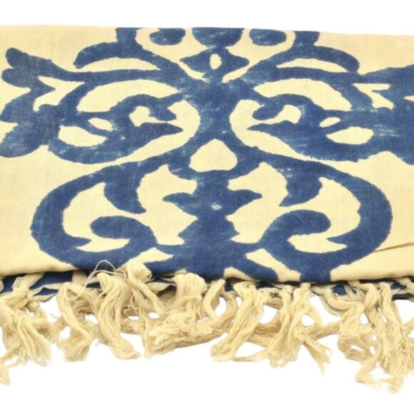 ArtStudio Women's Blue Fleu-De-Lys Design Fringe Fashion Scarf / One Size - Picture 3 of 4